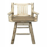Montana Collection Captain'S Barstool W/ Back & Swivel, Clear Lacquer Finish W/ Upholstered Seat, Buckskin Pattern