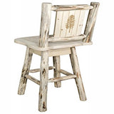 Montana Collection Barstool W/ Back & Swivel W/ Laser Engraved Pine Tree Design, Ready To Finish
