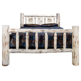 Montana Collection California King Bed W/ Laser Engraved Moose Design, Clear Lacquer Finish