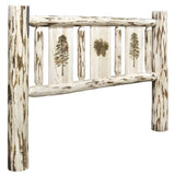 Montana Collection California King Headboard W/ Laser Engraved Pine Design, Clear Lacquer Finish