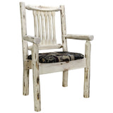 Montana Collection Captain'S Chair, Clear Lacquer Finish W/ Upholstered Seat, Woodland Pattern