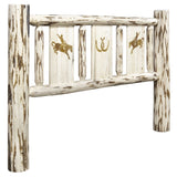 Montana Collection Full Headboard W/ Laser Engraved Bronc Design, Clear Lacquer Finish