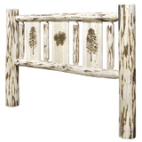 Montana Collection Full Headboard W/ Laser Engraved Pine Design, Clear Lacquer Finish