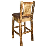 Glacier Country Collection Counter Height Barstool W/ Back - Saddle Upholstery, W/ Laser Engraved Bear Design