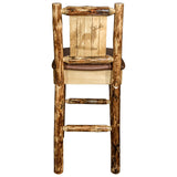 Glacier Country Collection Counter Height Barstool W/ Back - Saddle Upholstery, W/ Laser Engraved Elk Design