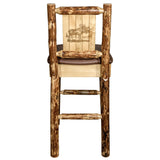 Glacier Country Collection Counter Height Barstool W/ Back - Saddle Upholstery, W/ Laser Engraved Moose Design