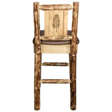 Glacier Country Collection Counter Height Barstool W/ Back - Saddle Upholstery, W/ Laser Engraved Pine Tree Design