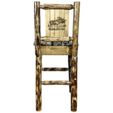 Glacier Country Collection Counter Height Barstool W/ Back - Woodland Upholstery, W/ Laser Engraved Moose Design