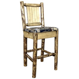 Glacier Country Collection Barstool W/ Back - Woodland Upholstery, W/ Laser Engraved Moose Design