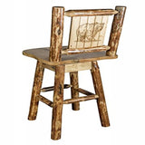 Glacier Country Collection Barstool W/ Back & Swivel W/ Laser Engraved Bear Design