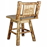 Glacier Country Collection Barstool W/ Back & Swivel W/ Laser Engraved Moose Design