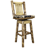 Glacier Country Collection Barstool W/ Back & Swivel W/ Upholstered Seat, Woodland Pattern
