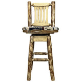 Glacier Country Collection Barstool W/ Back & Swivel W/ Upholstered Seat, Woodland Pattern