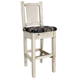 Homestead Collection Barstool W/ Back - Woodland Upholstery, W/ Laser Engraved Bear Design, Ready To Finish