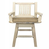 Homestead Collection Captain'S Barstool W/ Back & Swivel, Clear Lacquer Finish W/ Upholstered Seat, Buckskin Pattern