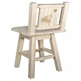 Homestead Collection Counter Height Barstool W/ Back & Swivel W/ Laser Engraved Wolf Design, Ready To Finish
