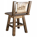 Homestead Collection Counter Height Barstool W/ Back & Swivel W/ Laser Engraved Moose Design, Stain & Lacquer Finish
