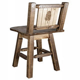 Homestead Collection Counter Height Barstool W/ Back & Swivel W/ Laser Engraved Pine Tree Design, Stain & Lacquer Finish
