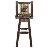 Homestead Collection Counter Height Barstool W/ Back & Swivel, Woodland Upholstery W/ Laser Engraved Bear Design