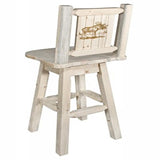 Homestead Collection Counter Height Barstool W/ Back & Swivel W/ Laser Engraved Moose Design, Clear Lacquer Finish