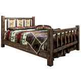 Homestead Collection California King Bed W/ Laser Engraved Bear Design, Stain & Clear Lacquer Finish