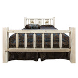 Homestead Collection California King Bed W/ Laser Engraved Bronc Design, Clear Lacquer Finish