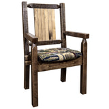 Homestead Collection Captain'S Chair, Woodland Upholstery W/ Laser Engraved Wolf Design, Stain & Lacquer Finish