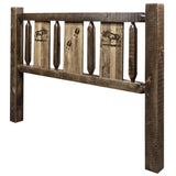 Homestead Collection Full Headboard W/ Laser Engraved Moose Design, Stain & Clear Lacquer Finish