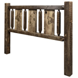 Homestead Collection Queen Headboard W/ Laser Engraved Wolf Design, Stain & Clear Lacquer Finish