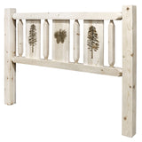 Homestead Collection Full Headboard W/ Laser Engraved Pine Design, Clear Lacquer Finish