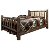 Homestead Collection King Bed W/ Laser Engraved Bear Design, Stain & Clear Lacquer Finish