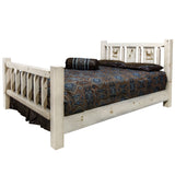 Homestead Collection King Bed W/ Laser Engraved Elk Design, Clear Lacquer Finish