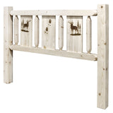 Homestead Collection King Headboard W/ Laser Engraved Elk Design, Clear Lacquer Finish