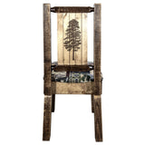 Homestead Collection Side Chair - Woodland Upholstery W/ Laser Engraved Pine Tree Design, Stain & Lacquer Finish
