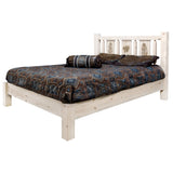 Homestead Collection California King Platform Bed W/ Laser Engraved Pine Tree Design, Ready To Finish