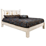 Homestead Collection Queen Platform Bed W/ Laser Engraved Bear Design, Ready To Finish