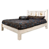 Homestead Collection Queen Platform Bed W/ Laser Engraved Bear Design, Clear Lacquer Finish