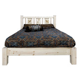 Homestead Collection Queen Platform Bed W/ Laser Engraved Elk Design, Clear Lacquer Finish