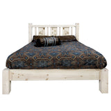 Homestead Collection Twin Platform Bed W/ Laser Engraved Wolf Design, Clear Lacquer Finish