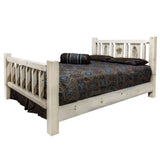 Homestead Collection Queen Bed W/ Laser Engraved Pine Tree Design, Ready To Finish