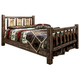 Homestead Collection Queen Bed W/ Laser Engraved Moose Design, Stain & Clear Lacquer Finish