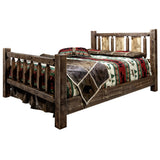 Homestead Collection Queen Bed W/ Laser Engraved Wolf Design, Stain & Clear Lacquer Finish