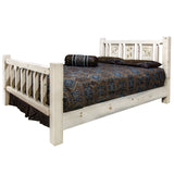 Homestead Collection Queen Bed W/ Laser Engraved Bear Design, Clear Lacquer Finish