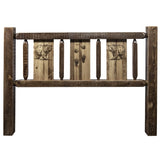 Homestead Collection Queen Headboard W/ Laser Engraved Bear Design, Stain & Clear Lacquer Finish