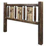 Homestead Collection Queen Headboard W/ Laser Engraved Bear Design, Stain & Clear Lacquer Finish
