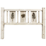 Homestead Collection Queen Headboard W/ Laser Engraved Pine Design, Clear Lacquer Finish
