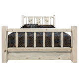 Homestead Collection California King Storage Bed W/ Laser Engraved Bear Design, Clear Lacquer Finish