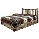 Homestead Collection Platform Bed W/ Storage, Full W/ Laser Engraved Wolf Design, Stain & Clear Lacquer Finish