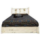 Homestead Collection Platform Bed W/ Storage, King W/ Laser Engraved Moose Design, Clear Lacquer Finish