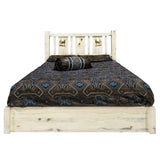 Homestead Collection Platform Bed W/ Storage, Queen W/ Laser Engraved Elk Design, Ready To Finish